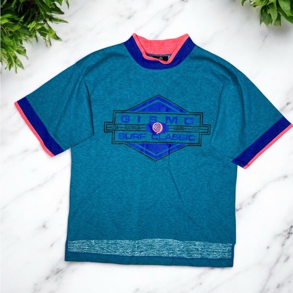 Vintage 80s Gismo Surf Classic Hawaii Double Collar Single Stitch T Shirt - Picture 1 of 9